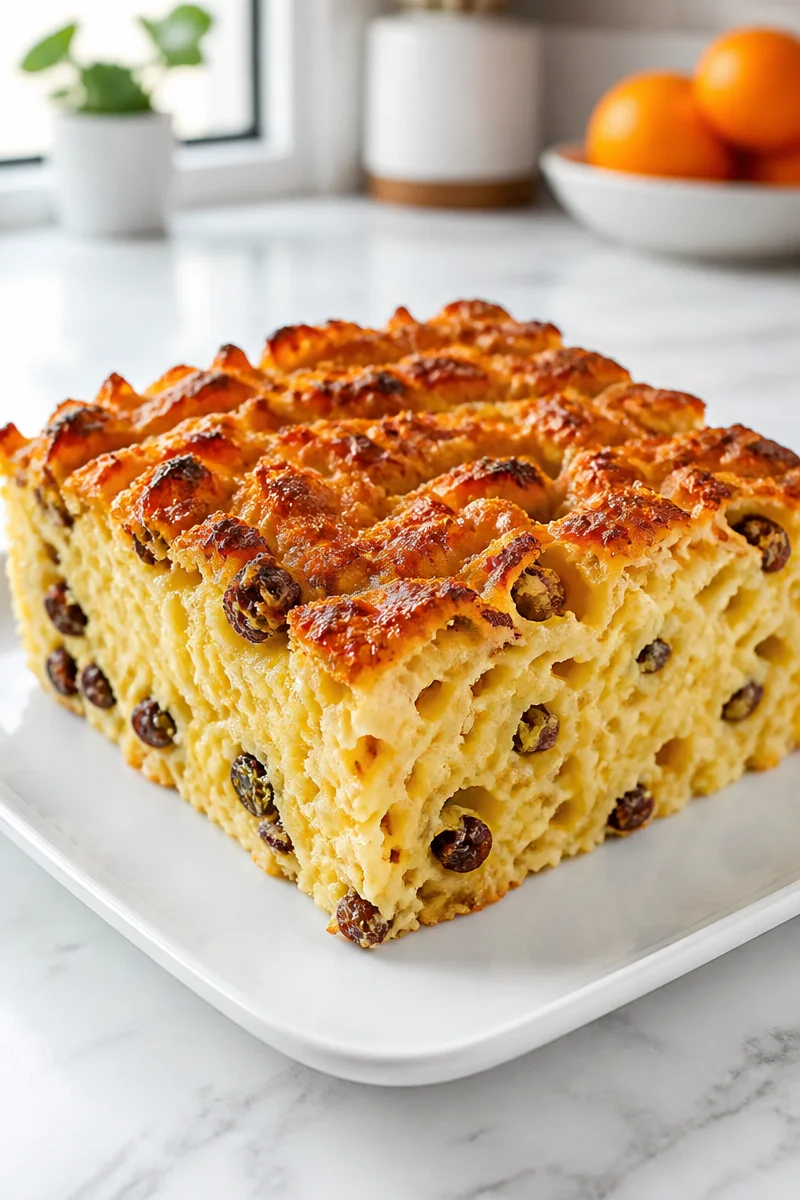 Delicious creamy sweet Jewish noodle kugel fresh out of the oven