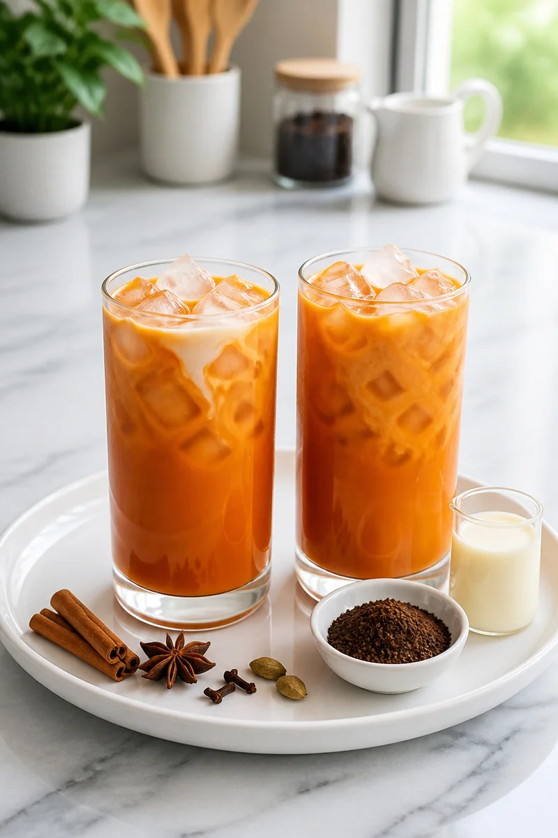 Creamy Thai tea with condensed milk in a glass