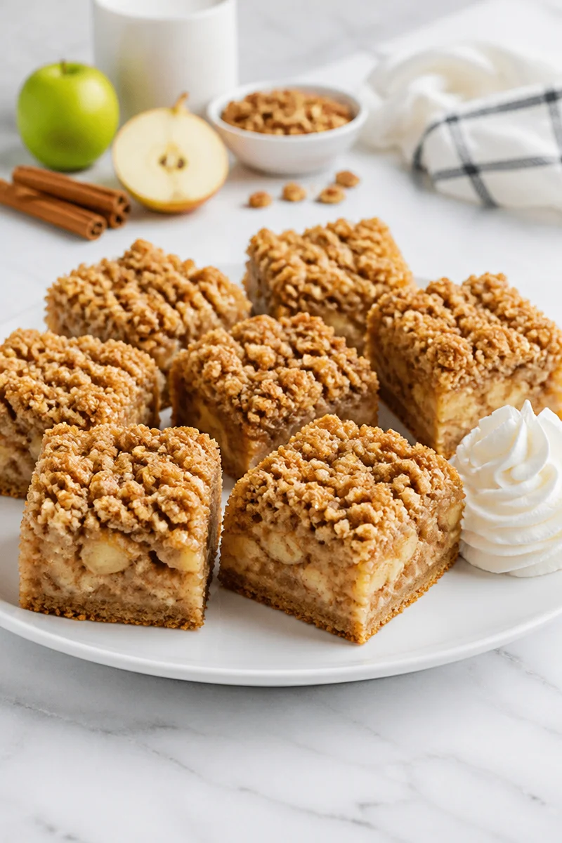 Delicious crumbly sour cream apple squares dessert with fresh apples