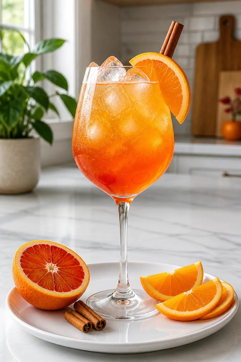 Easy Fall Aperol Spritz cocktail served in a glass with orange garnish