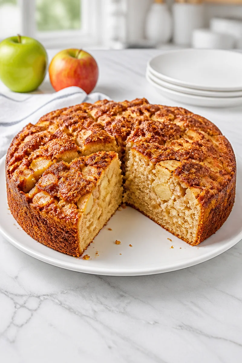 Easy sour cream apple cinnamon cake with fresh apples and cinnamon topping
