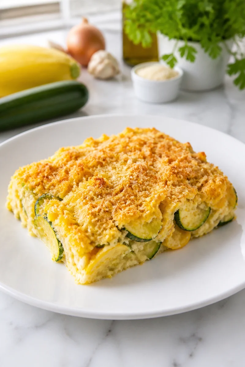 Delicious easy Southern cheesy squash casserole baked to perfection