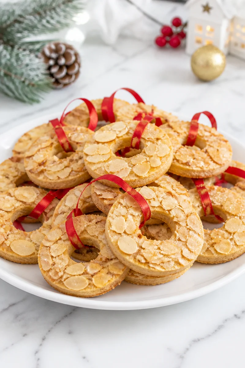 Festive Dutch kerstkransjes Christmas wreath cookies decorated for the holidays