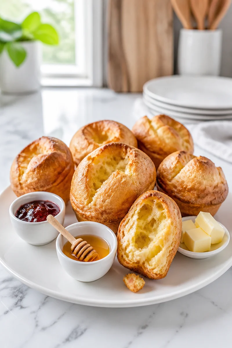 Golden puffy popovers baked to perfection, ideal for any meal or occasion.