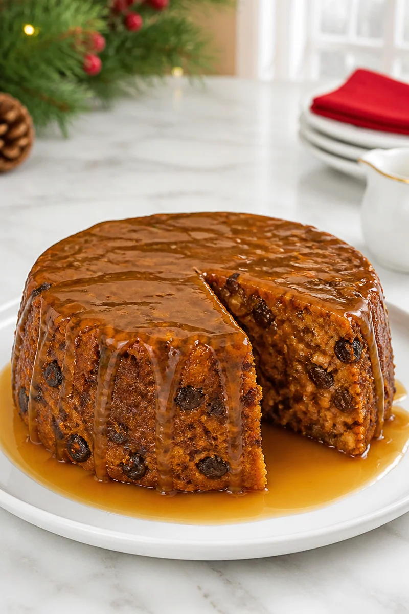 Delicious Grandma's steamed carrot pudding served for Christmas dessert