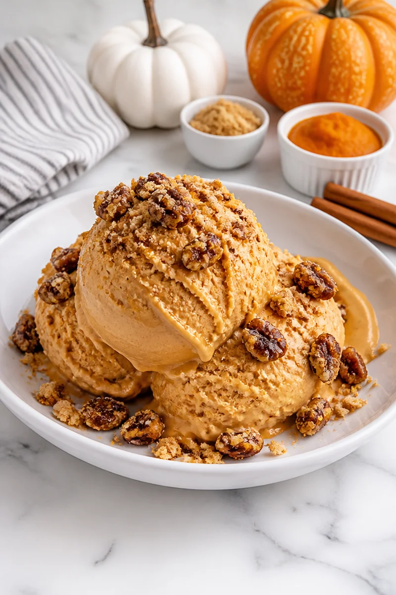 Delicious homemade brown sugar pumpkin ice cream served in a bowl