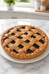 Homemade Saskatoon Berry Pie with Lattice