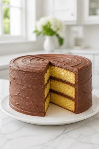 Homemade Yellow Cake with Chocolate Frosting