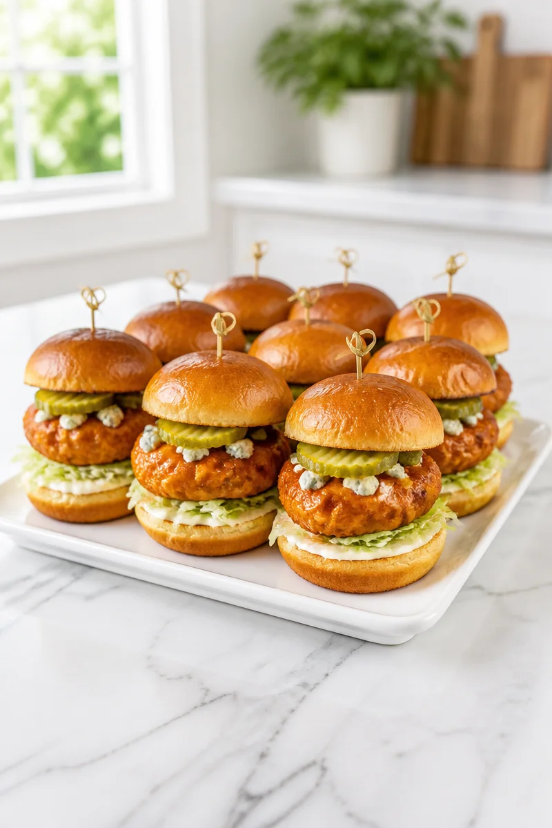 Jersey Devil Spicy Buffalo Slider served with fresh toppings