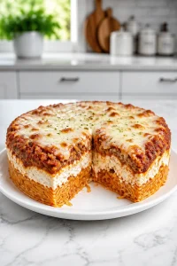Layered Spaghetti Pie with Meat Sauce