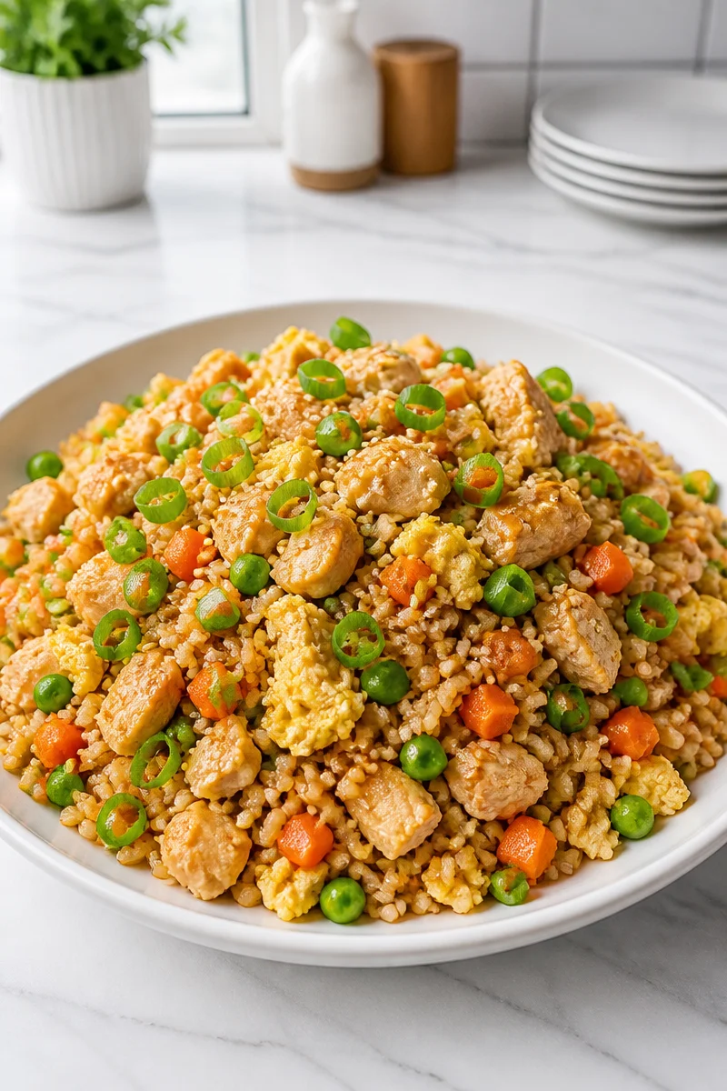 Delicious Turkey Fried Rice Bowl made with leftover turkey and vegetables