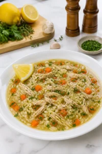 Leftover Turkey Orzo Soup with Lemon