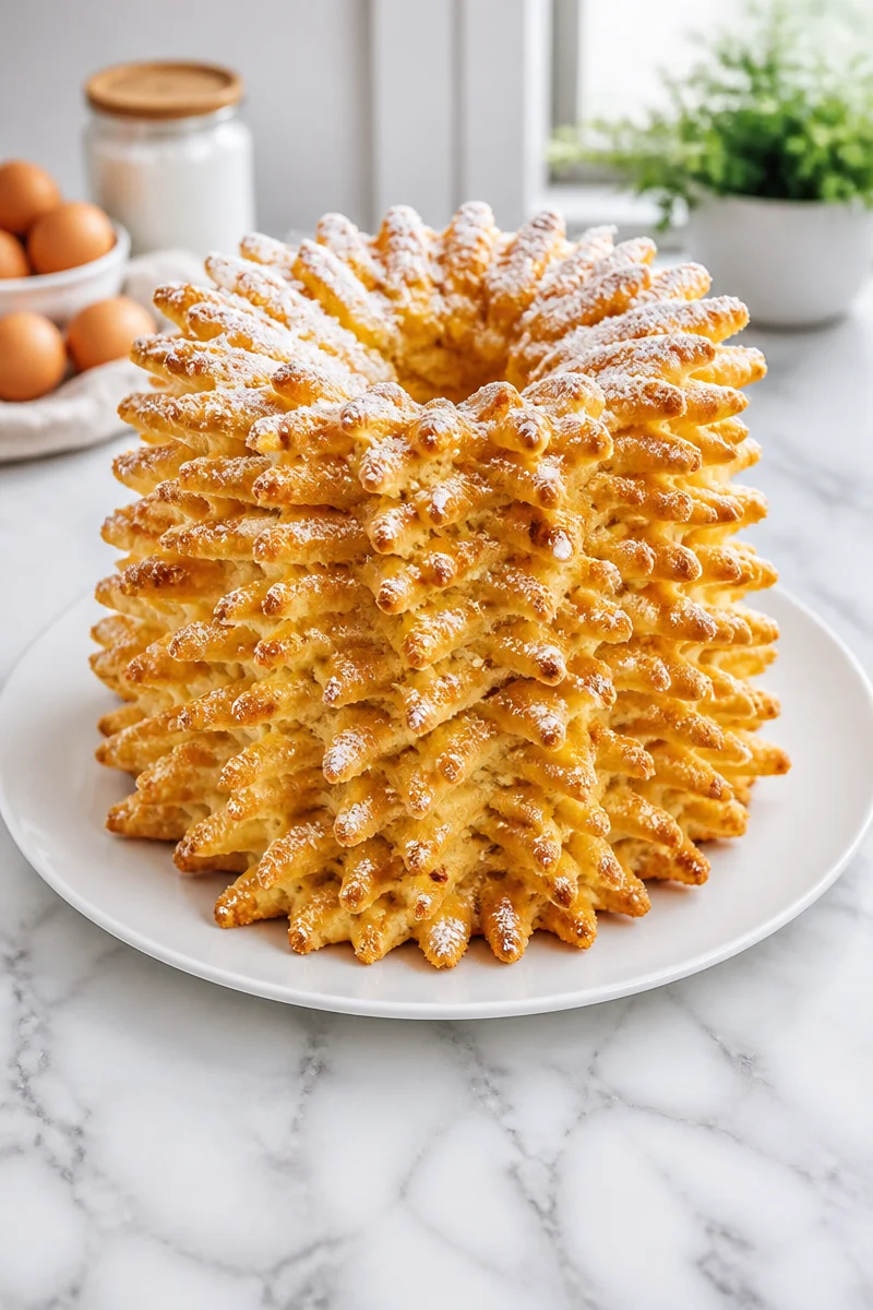 Traditional Lithuanian Šakotis Cake, beautifully baked into a tree shape.