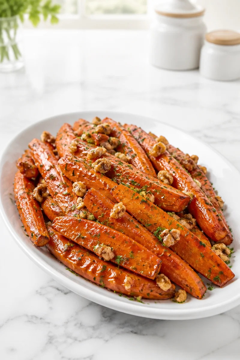 Maple Dijon Glazed Carrot side dish featuring vibrant carrots with a rich glaze.