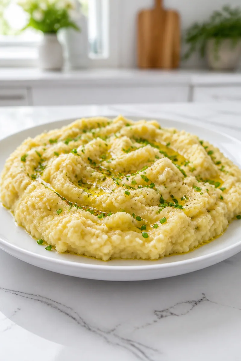 Maple Roasted Parsnip Apple Mash served in a bowl with garnishes