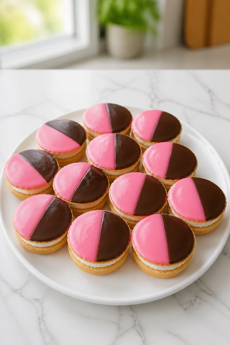 Homemade Neenish Tarts with creamy mock cream filling and chocolate icing