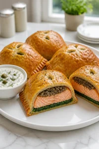 Salmon Wellingtons With Dill Caper Sauce