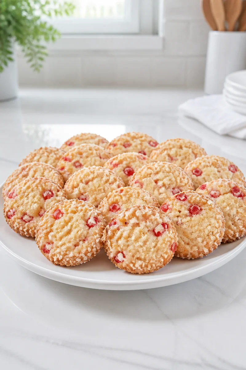 Santa's Whiskers Cherry Coconut Slice cookie on a festive plate