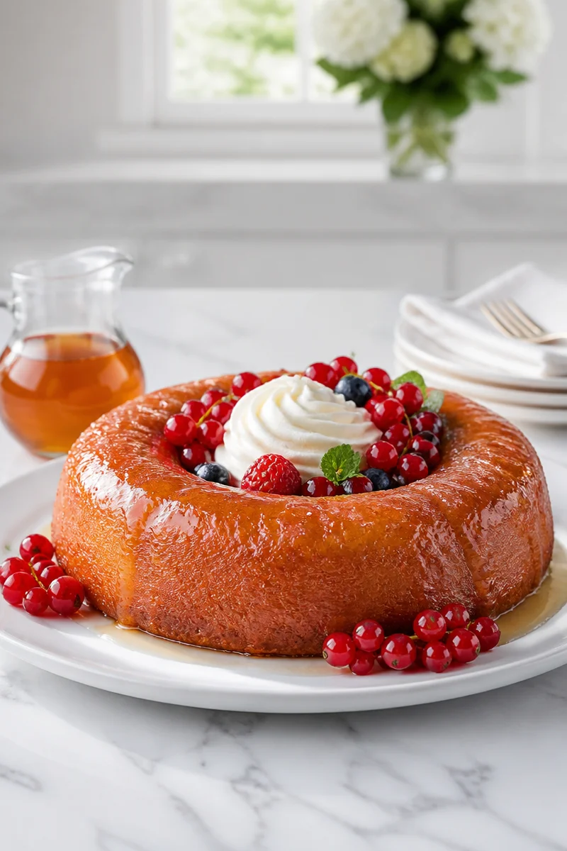 Savarin Cake with Grand Marnier Syrup, a rich and flavorful dessert