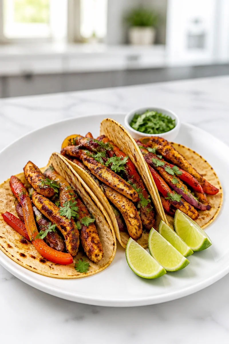 Sheet pan chicken fajita dinner with vibrant peppers and onions