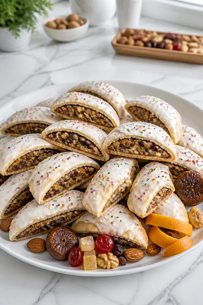 Homemade Sicilian Cuccidati Italian fig cookies on a plate