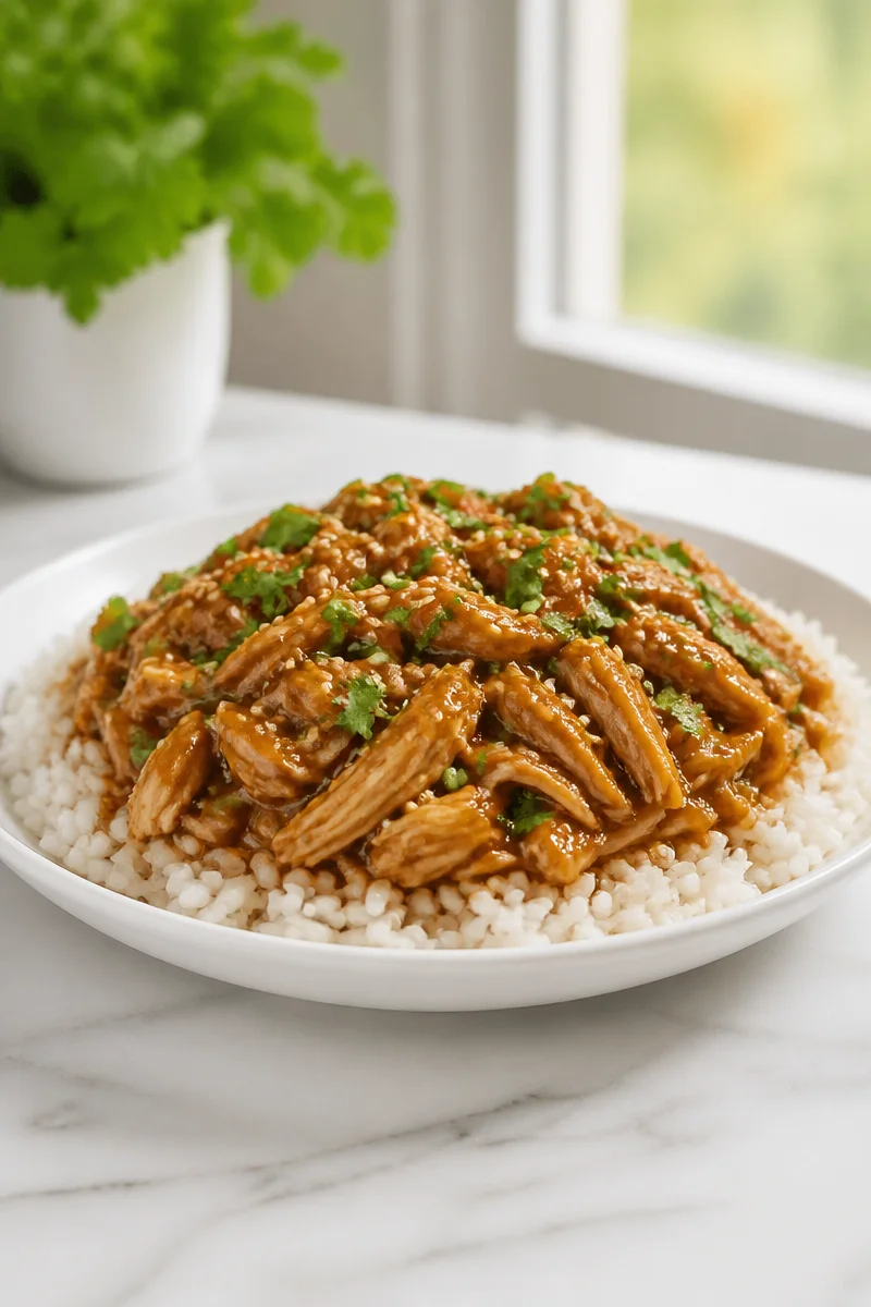 Slow Cooker Teriyaki Chicken Bowl with vegetables and rice