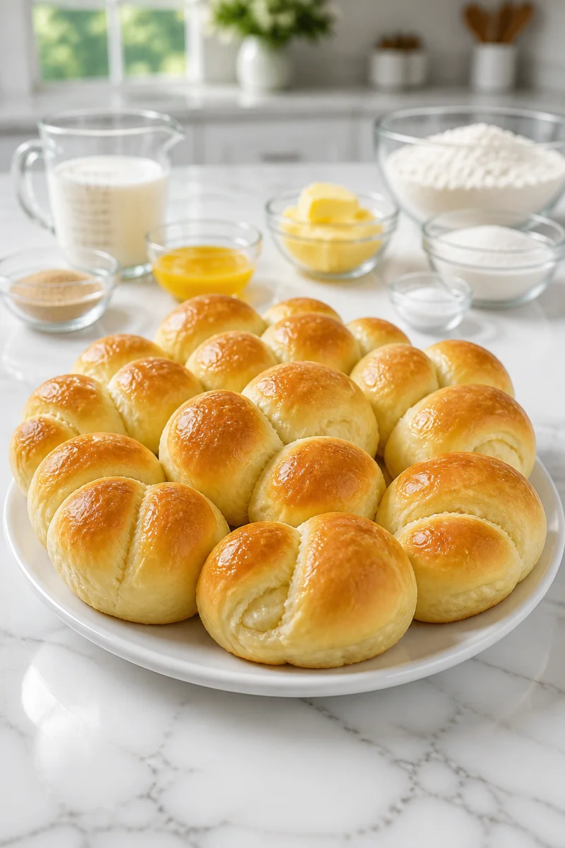 Soft buttery cloverleaf rolls baked from scratch served on a plate