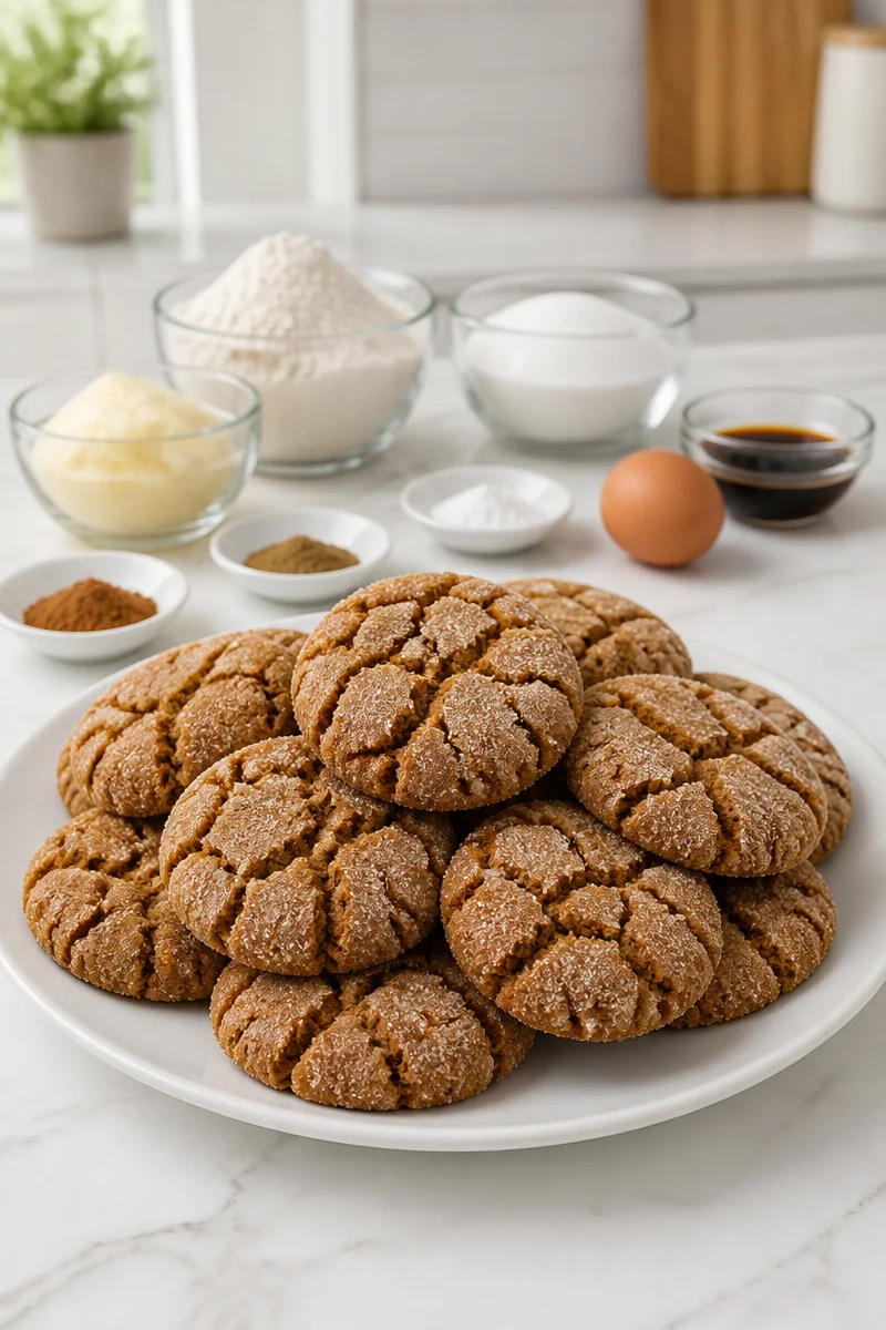 Soft and chewy ginger crinkle cookies on a baking tray