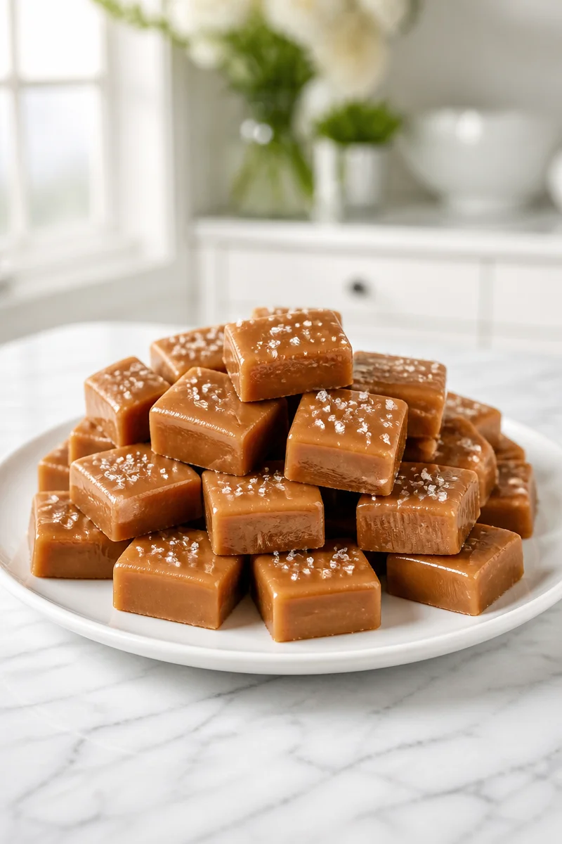 Delicious soft sea salt vanilla caramel square dessert treat
