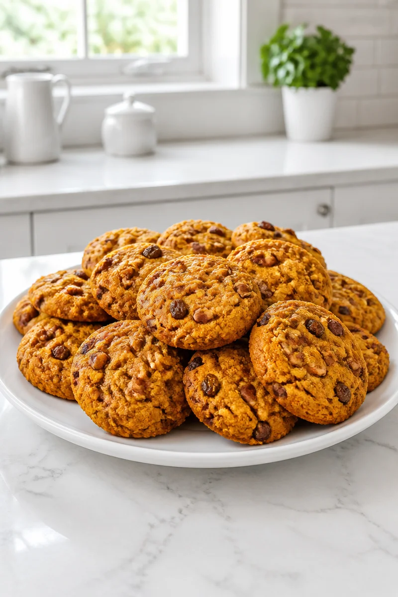 Delicious soft sweet potato cookies topped with crunchy pecans on a plate.