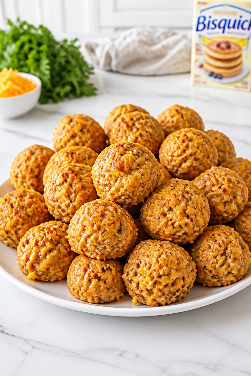 Southern Cheddar Sausage Balls made with Bisquick, a savory appetizer