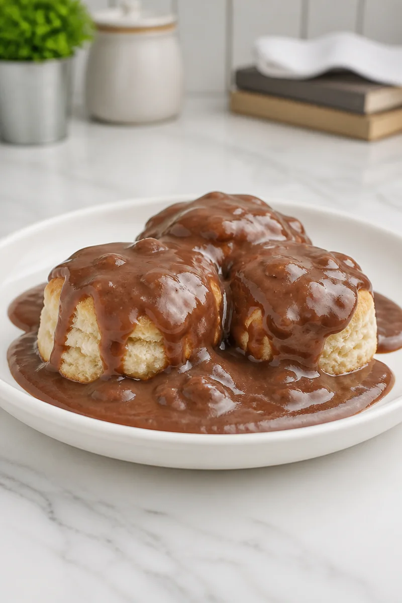 Southern chocolate gravy served over warm biscuits