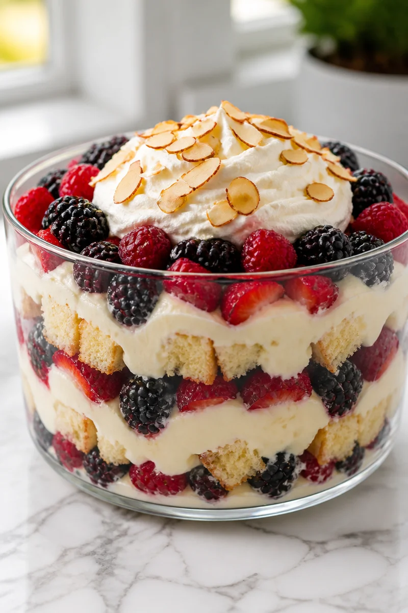 Southern Sherry-Soaked Tipsy Parson dessert with custard and berries