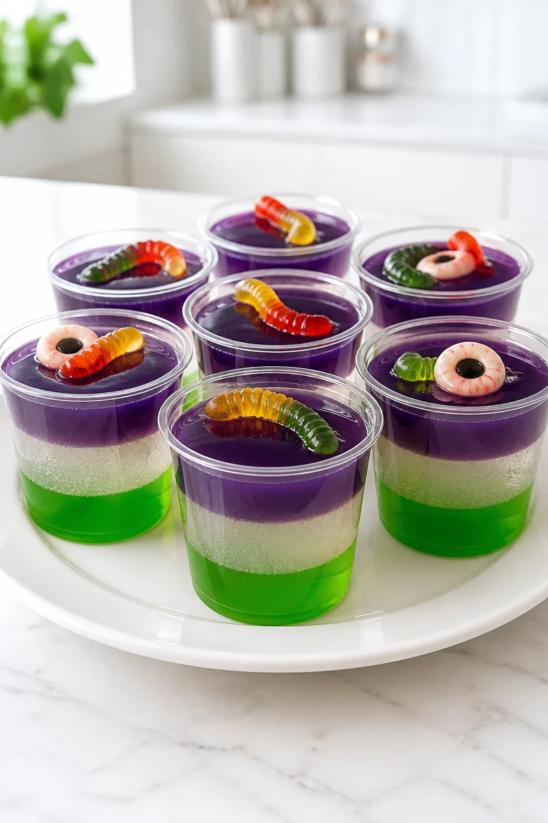 Layered gelatin cup in a specimen jar for laboratory and culinary use.