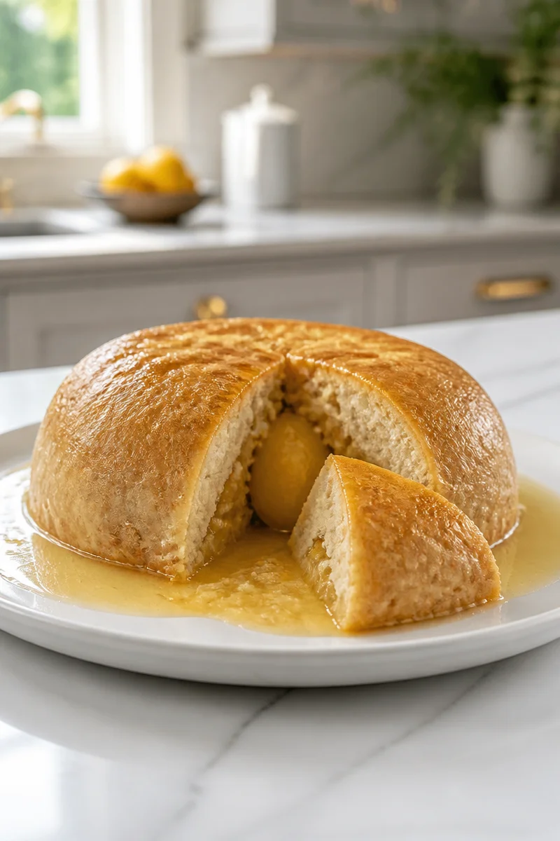 Traditional Sussex Pond Pudding with Lemon served in a bowl