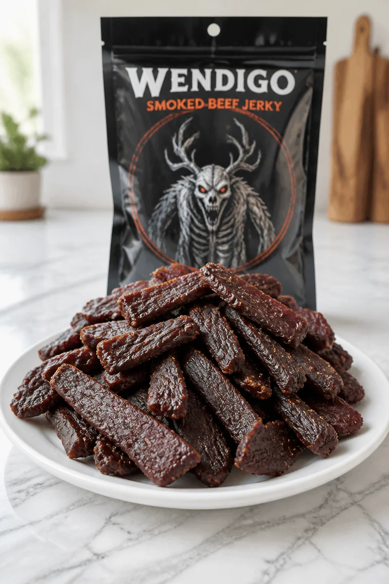 Wendigo Smoked Beef Jerky Snack package with flavorful beef jerky inside